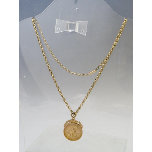 249 - A HALLMARKED 9CT GOLD BOWLS MEDAL, suspended on a 9ct gold belcher chain, approx combined weight 18.... 