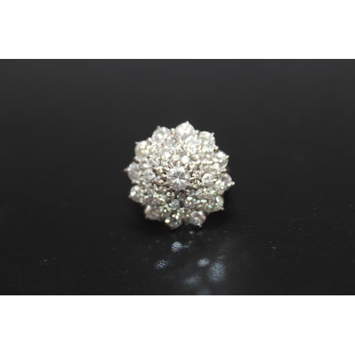 291 - A HALLMARKED 18 CARAT WHITE GOLD DIAMOND CLUSTER RING, set with five rows of brilliant cut diamonds ... 