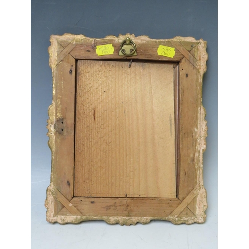 41 - A 19TH CENTURY DECORATIVE GOLD FRAME, glazed, frame W 5 cm, rebate 18 x 14 cm