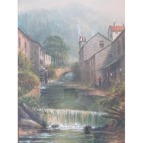 49 - ALBERT MILTON DRINKWATER (1862-1923). Cumbrian scene with figure by water mill 'Old Mill, Ambleside'... 