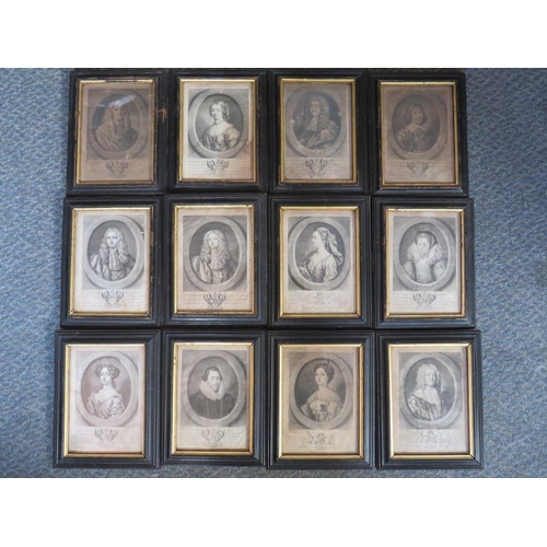 5 - A SET OF TWELVE 18TH CENTURY OVAL PORTRAIT STUDIES OF PROMINENT PEOPLE OF THE TIME, engravings on pa... 