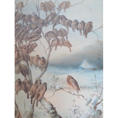 59 - HENRY BRIGHT (1814-1876). Winter landscape with numerous birds perched on a tree, 'The Favourite of ... 