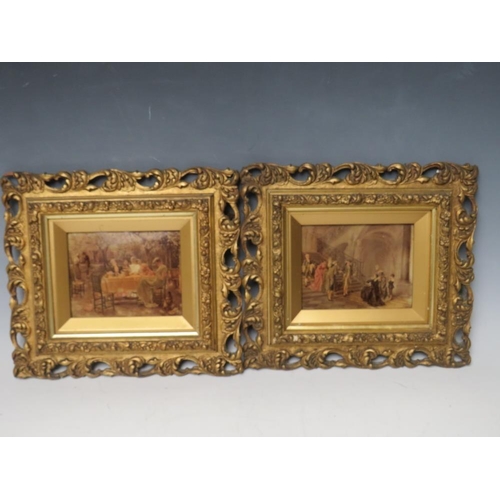 6 - A SET OF FOUR 19TH CENTURY CRYSTOLEUMS, depicting figures in period settings, comprising one interio... 