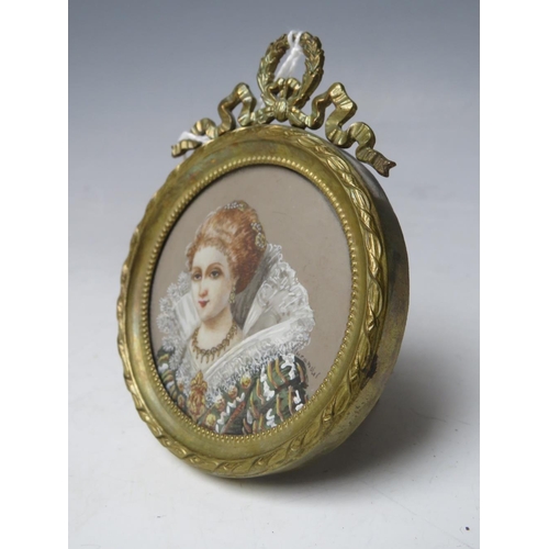 62 - A LATE 19TH / EARLY 20TH CENTURY CIRCULAR PORTRAIT MINIATURE OF QUEEN VICTORIA, indistinctly signed ... 