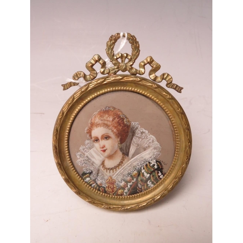 62 - A LATE 19TH / EARLY 20TH CENTURY CIRCULAR PORTRAIT MINIATURE OF QUEEN VICTORIA, indistinctly signed ... 