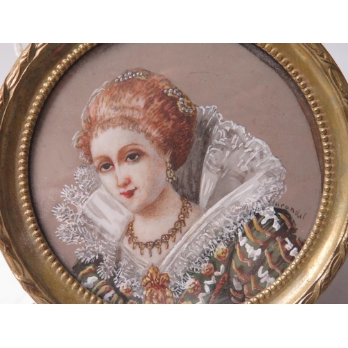 62 - A LATE 19TH / EARLY 20TH CENTURY CIRCULAR PORTRAIT MINIATURE OF QUEEN VICTORIA, indistinctly signed ... 