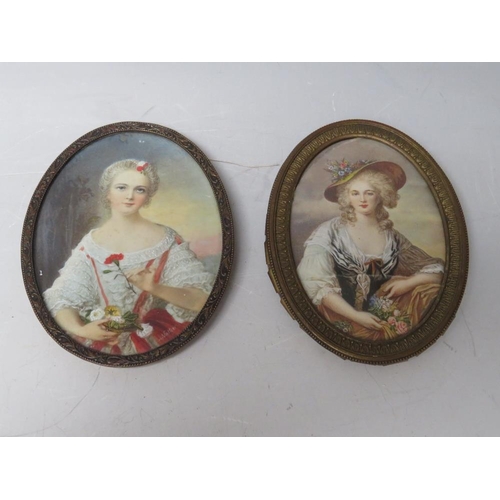 63 - A PAIR OF 19TH CENTURY OVAL PORTRAIT MINIATURES OF LADIES, believed to be from the Nattier family, o... 
