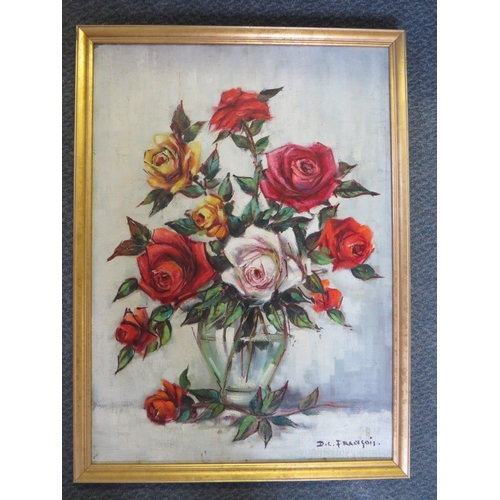 73 - D.C. FRANCOIS (XX). Early to mid century Continental school, still life study of roses in a vase, si... 