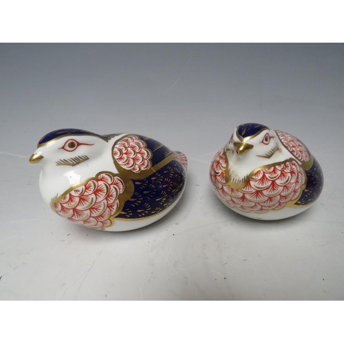 732 - TWO ROYAL CROWN DERBY QUAIL PAPERWEIGHTS, both with gold stoppers, unboxed (2)