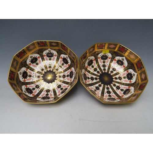 740 - A PAIR OF ROYAL CROWN DERBY IMARI PATTERN OCTAGONAL BOWLS, pattern no. 1128, Dia. 20.5 cm