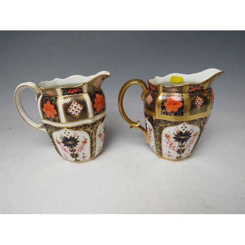 741 - TWO ROYAL CROWN DERBY IMARI PATTERN MILK JUGS, H 16 cm