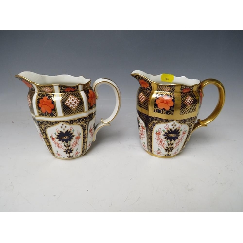 741 - TWO ROYAL CROWN DERBY IMARI PATTERN MILK JUGS, H 16 cm