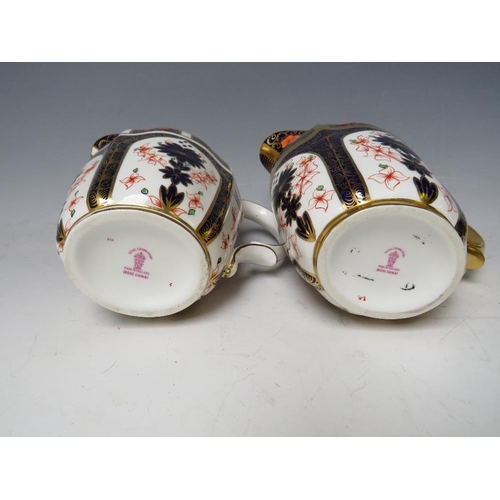 741 - TWO ROYAL CROWN DERBY IMARI PATTERN MILK JUGS, H 16 cm