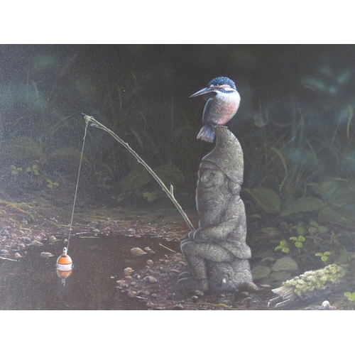 77 - JOHN HIGGINGBOTTOM - aka JOHN SILVER (XX). Wedgwood artist, study of a kingfisher perched on a fishi... 