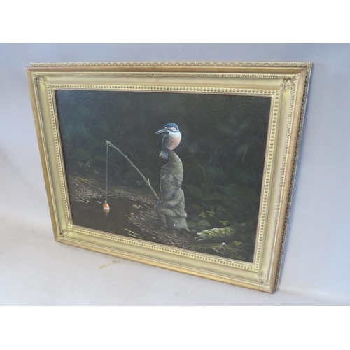77 - JOHN HIGGINGBOTTOM - aka JOHN SILVER (XX). Wedgwood artist, study of a kingfisher perched on a fishi... 
