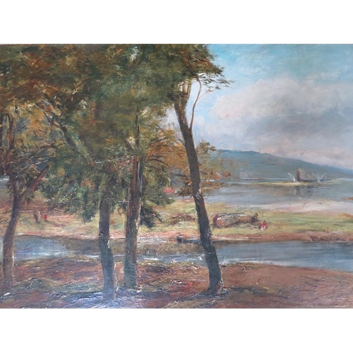 79 - ALEXANDER FRASER (XX). Scottish school, impressionist wooded lock scene with figure and castle ruins... 