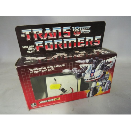 893 - FIVE BOXED HASBRO TRANSFORMERS TO INCLUDE SCATTERSHOT, Slag, Sideswipe, Jazz and Duocon Flywheels