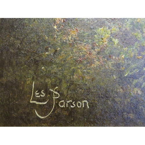 90 - LES PARSON (XX). English school, extensive lakeland scene with children, cottage, chickens and saili... 