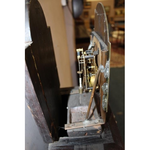 901 - AN EARLY 20TH CENTURY SMALL WALNUT CASED GRAND DAUGHTER CLOCK, having arched brass dial bearing name... 