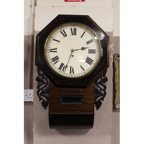 902 - A ROSEWOOD AND MAHOGANY WALLCLOCK WITH SINGLE FUSEE MOVEMENT, key and pendulum, H 68 cm