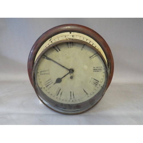 905 - A 19TH CENTURY MAHOGANY CIRCULAR WALL CLOCK WITH SINGLE FUSEE MOVEMENT, Dial Dia. 12