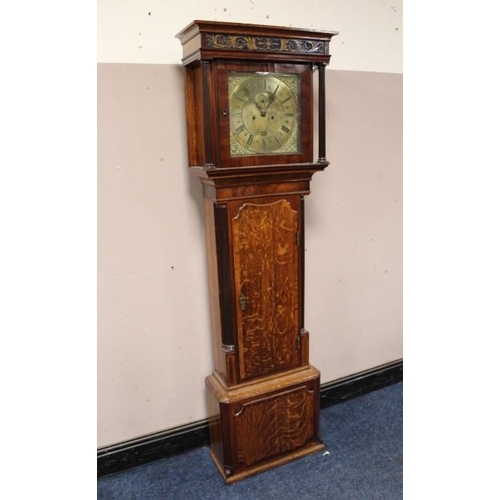 907 - A 19TH OAK CASED BRASS FACED EIGHT DAY LONGCASE CLOCK, the dial with subsidiary seconds dial and dat... 