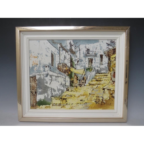 91 - BERNARD DUFOUR (XX). French school, small continental village square, signed mid to upper left, oil ... 
