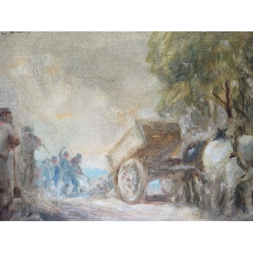 95 - FREDERIC CHARLES WINBY (1875-1959). Study of workmen, horses and cart working on a wooded road, sign... 