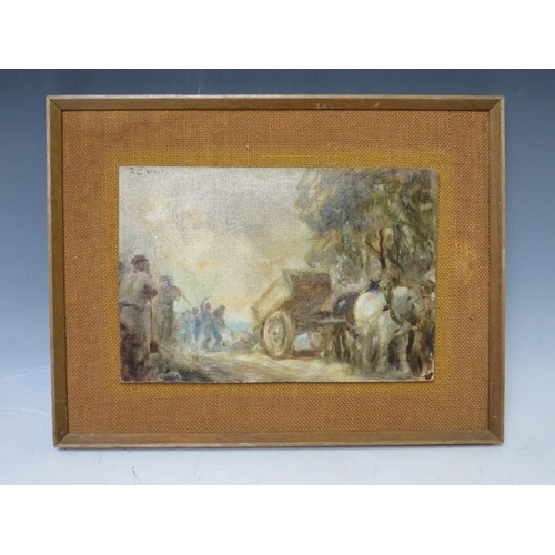 95 - FREDERIC CHARLES WINBY (1875-1959). Study of workmen, horses and cart working on a wooded road, sign... 