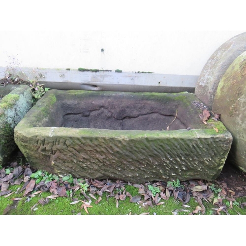 954 - A LARGE ANTIQUE RECTANGULAR SANDSTONE TROUGH, 83 x 46 cm, A/F