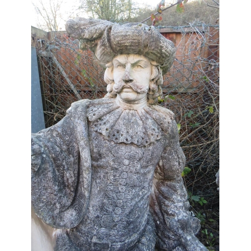 961 - A LARGE STONE STATUE OF A GENTLEMAN IN TRADITIONAL 17TH CENTURY DRESS,  H 141 cm, (Note - Heavy)