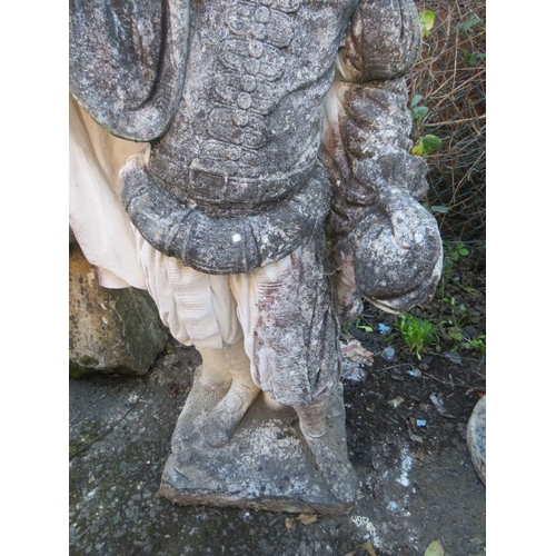 961 - A LARGE STONE STATUE OF A GENTLEMAN IN TRADITIONAL 17TH CENTURY DRESS,  H 141 cm, (Note - Heavy)