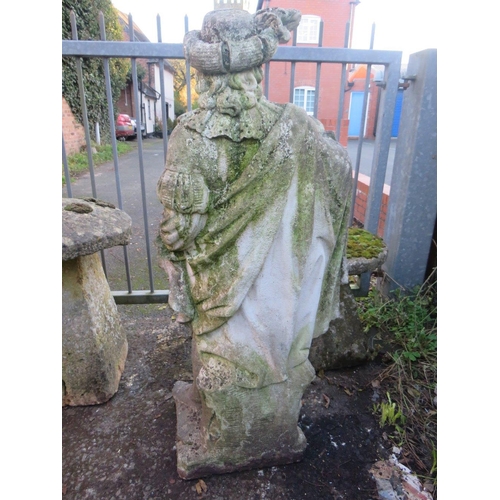 961 - A LARGE STONE STATUE OF A GENTLEMAN IN TRADITIONAL 17TH CENTURY DRESS,  H 141 cm, (Note - Heavy)