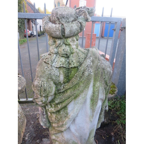 961 - A LARGE STONE STATUE OF A GENTLEMAN IN TRADITIONAL 17TH CENTURY DRESS,  H 141 cm, (Note - Heavy)