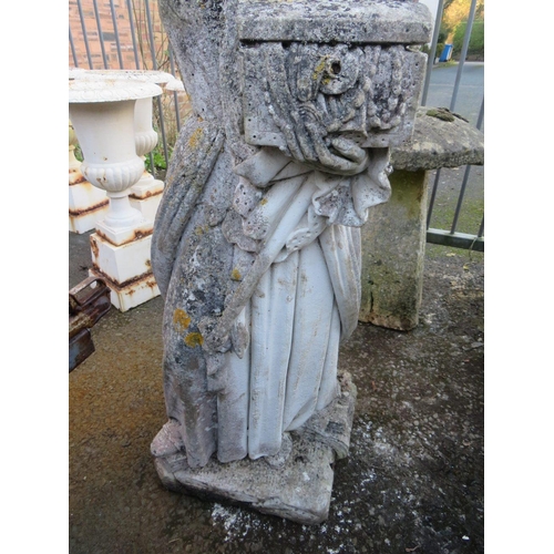 962 - A LARGE STONE STATUE OF A LADY HOLDING A CASKET IN HER LEFT HAND,  H 142 cm (Note - Heavy)