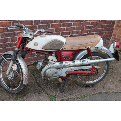967 - A 1970 SUZUKI AS 50cc MOTORCYCLE, maroon frame and white fuel tank, mileage 18678, Reg: GBF 52H, wit... 