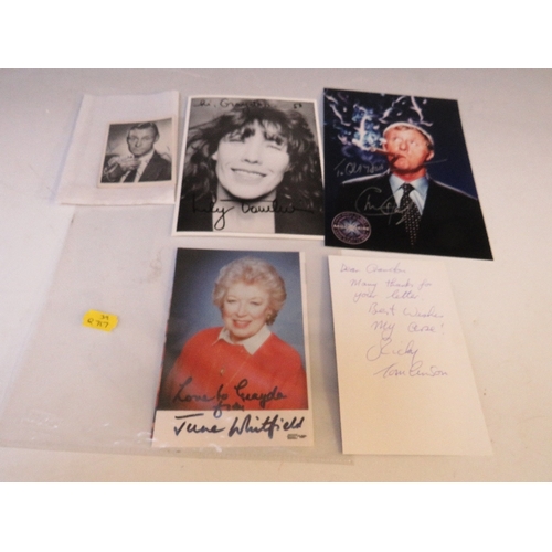 179 - A TRAY OF AUTOGRAPHS AND PHOTOGRAPHS, LETTERS, CARD AND PAPER OF MAINLY FILM, THEATRE AND TELEVISION... 