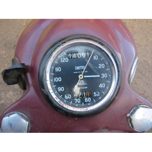 965 - A 1956 BSA B33 MOTORCYCLE IN MAROON PAINTWORK, with chrome side tank,, 500cc engine with Amal carbur... 