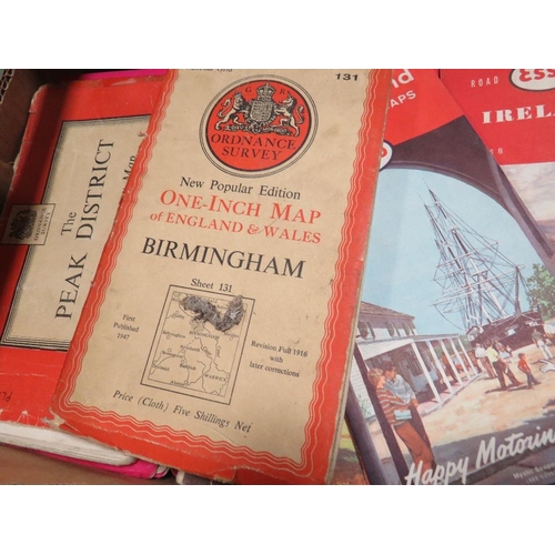 121 - A COLLECTION OF VINTAGE AND MODERN MAPS, ORDINANCE SURVEY MAPS, PLUS SOME VINTAGE SHELL, ESSO AND MI... 