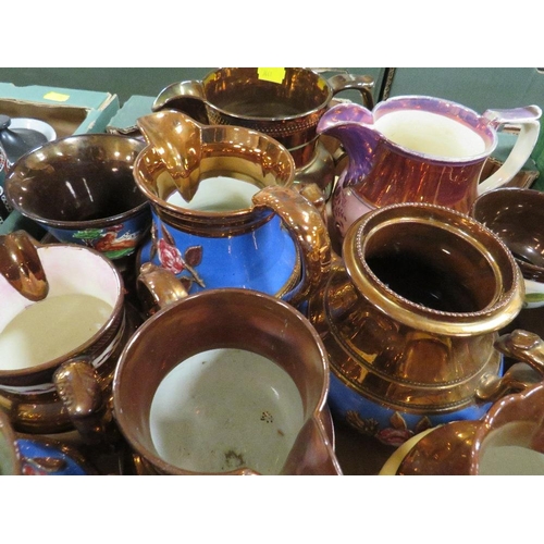 123 - A TRAY OF COPPER LUSTRE JUGS ETC