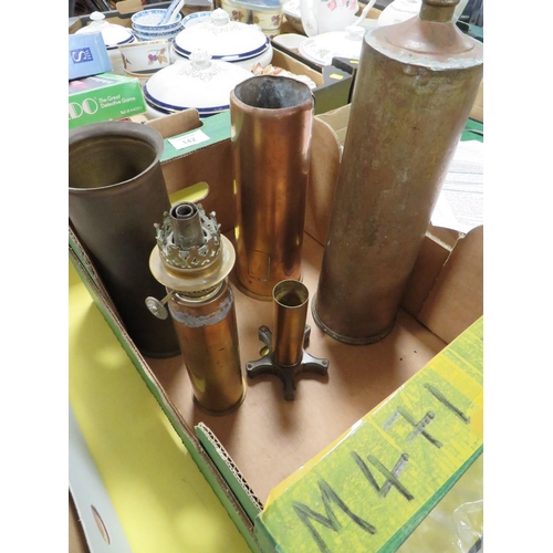 142 - FIVE BRASS TRENCH ART SHELL CASES