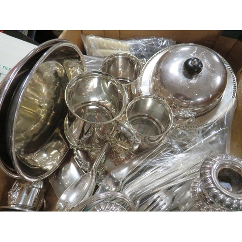 145 - TRAY OF VINTAGE SILVERPLATED MIXED TABLEWARE ITEMS