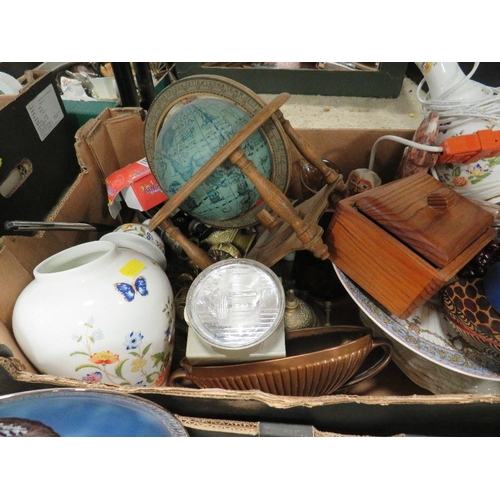 150 - THREE TRAYS OF CERAMICS ETC TO INCLUDE DECORATIVE EWERS, OLD TUPTON STYLE VASE ETC