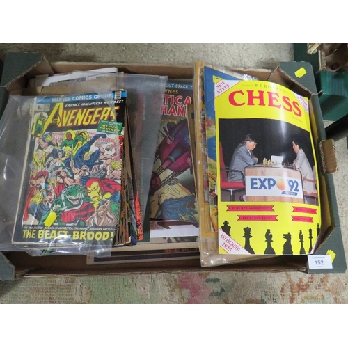 152 - TWO TRAY OF ASSORTED COMICS AND MAGAZINES TO INCLUDE MARVEL AVENGERS, FANTASTIC FOUR , X MEN , INCRE... 