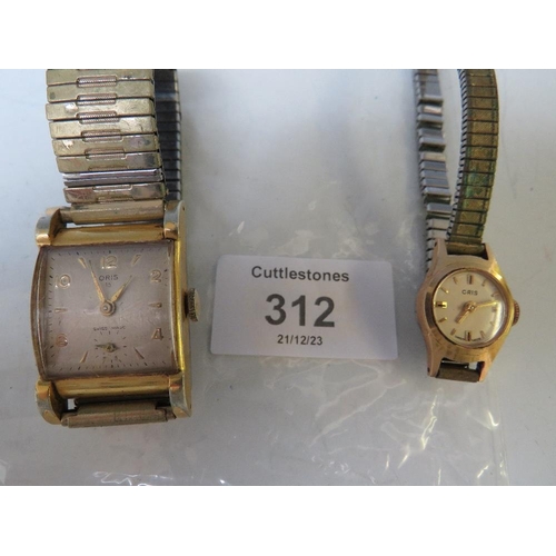 312 - A VINTAGE GENTLEMANS ORIS 15 WRISTWATCH, IN GOLD PLATED FANCY LUG CASE, ON LATER EXPANDING STRAP, AL... 