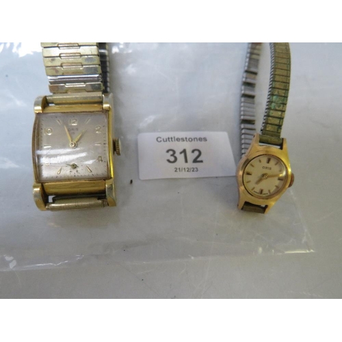 312 - A VINTAGE GENTLEMANS ORIS 15 WRISTWATCH, IN GOLD PLATED FANCY LUG CASE, ON LATER EXPANDING STRAP, AL... 