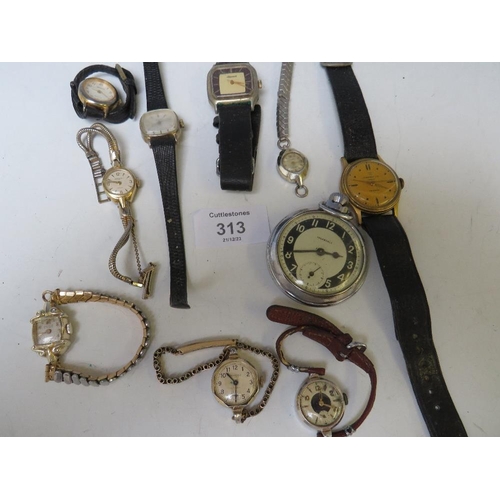 313 - A COLLECTION OF INGERSOLL WRISTWATCHES AND A POCKET WATCH, LADIES AND GENTLEMANS MANUAL & QUARTZ TYP... 