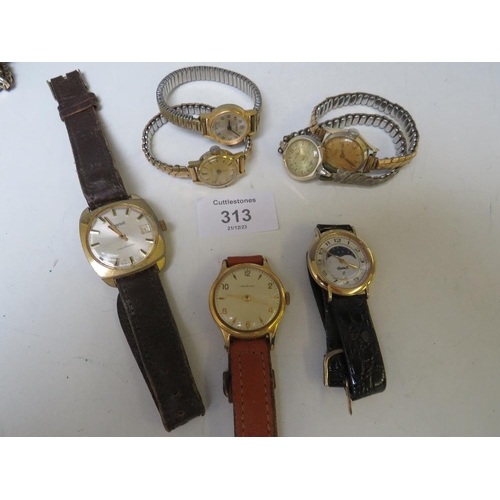 313 - A COLLECTION OF INGERSOLL WRISTWATCHES AND A POCKET WATCH, LADIES AND GENTLEMANS MANUAL & QUARTZ TYP... 