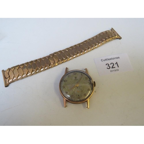 321 - A VINTAGE 9CT GOLD GENTLEMANS TUDOR WRISTWATCH WITH MANUAL WIND MOVEMENT, ALONG WITH A PLATED EXPAND... 