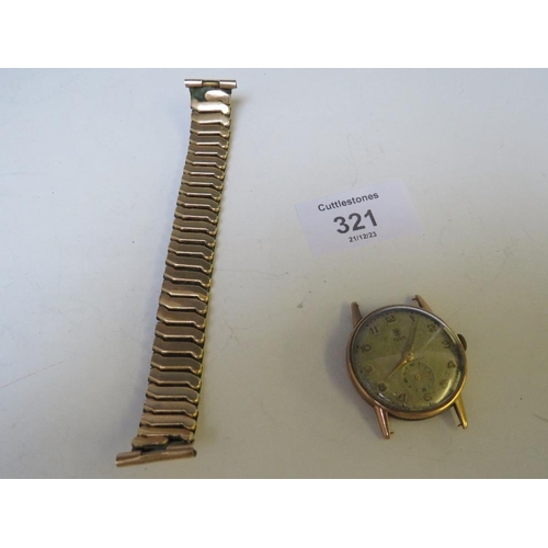 321 - A VINTAGE 9CT GOLD GENTLEMANS TUDOR WRISTWATCH WITH MANUAL WIND MOVEMENT, ALONG WITH A PLATED EXPAND... 